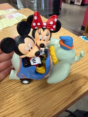 Vintage Disney Dumbo Pull-Back Car in Light Gray with Pink Ears
